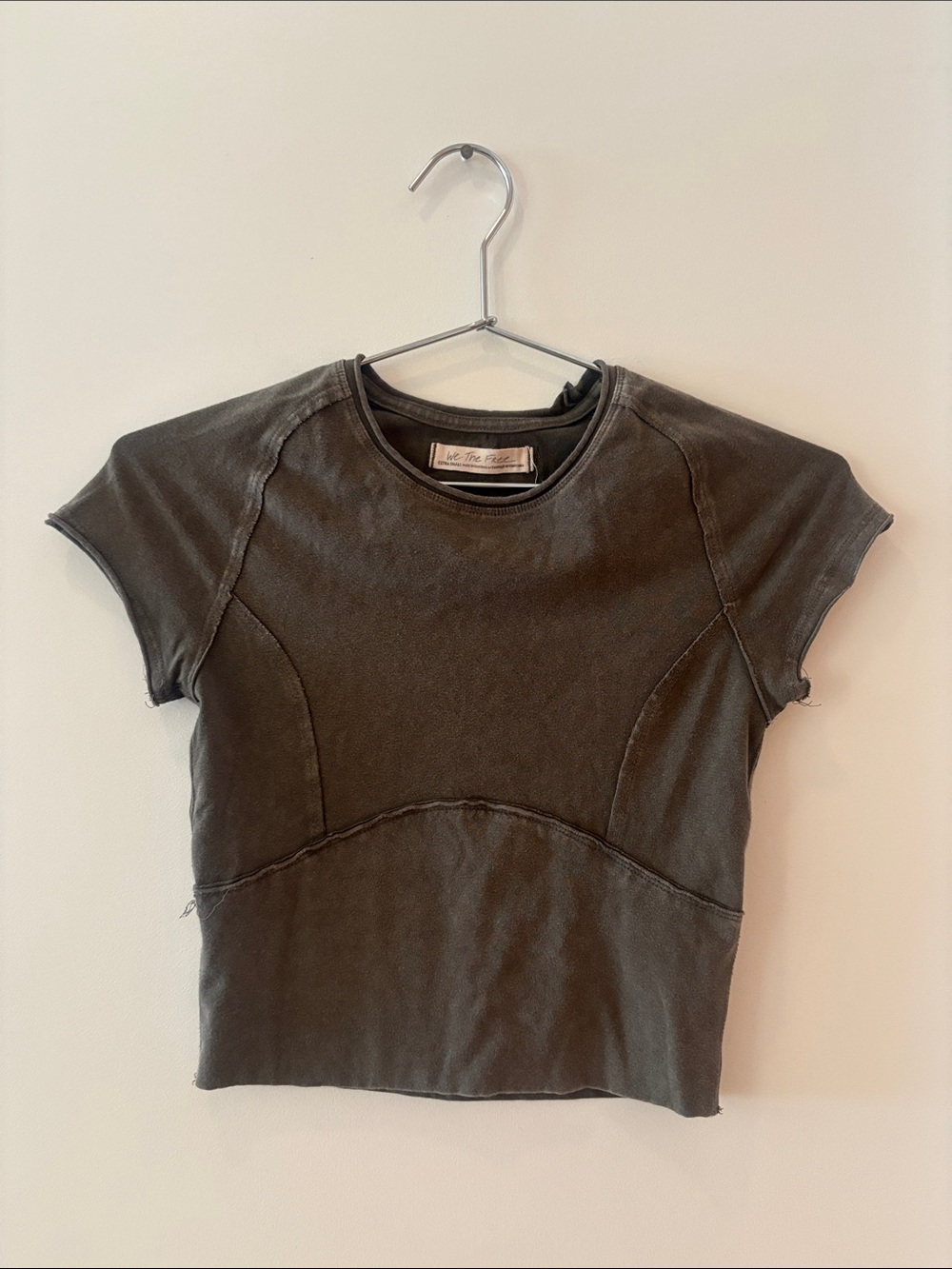 We The Free Olive Green Cropped Crewneck Tee